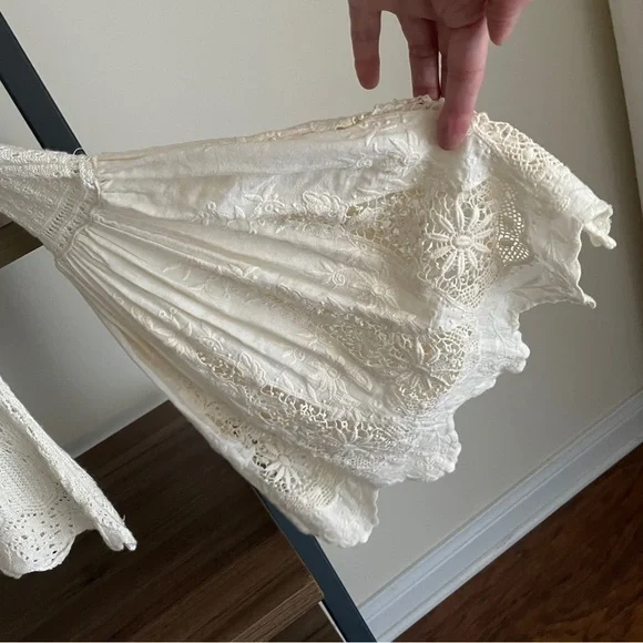 Free People Cream Crocheted Lace Bell Sleeve Top, Size XS Romantic Boho - Picture 8 of 15